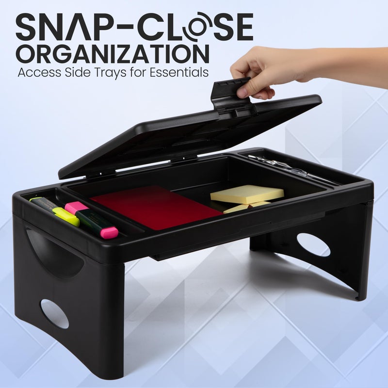 Loddie Doddie Foldable Lap Desk - 9.75 x 12 in, Black, Plastic - Lap Desk with Storage Pocket & Accessory Trays - Kids Travel Tray for Car Seat - Foldable Laptop Table for Small Spaces - Image 3